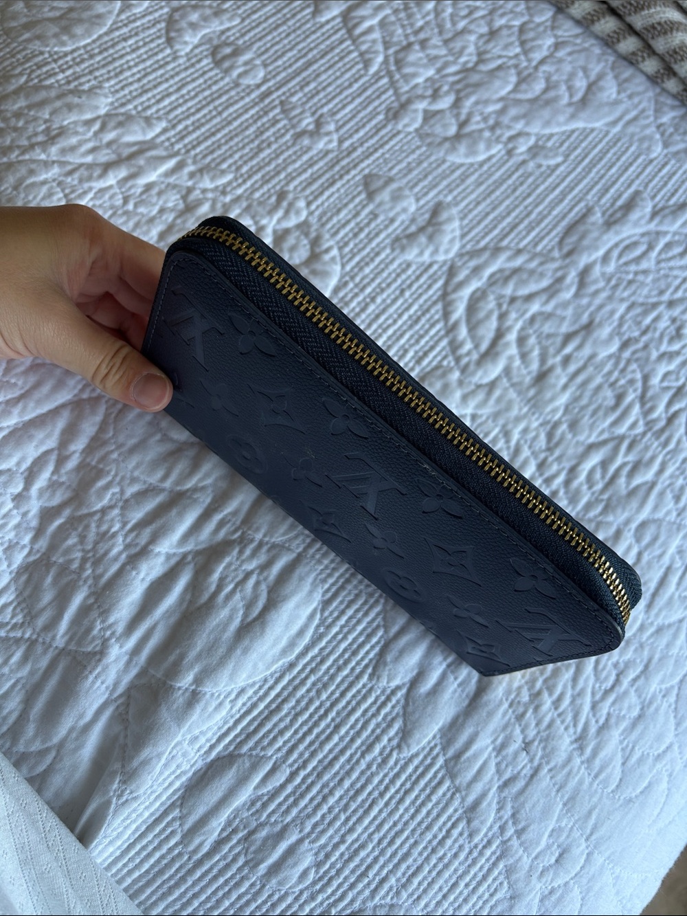 Luxury dark blue Embossed Zipper Wallet